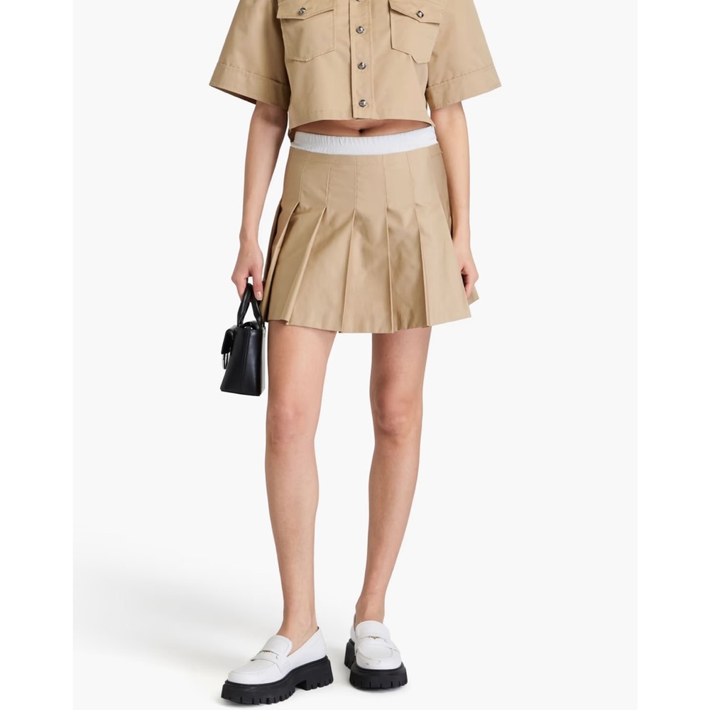 NWT Sandro Salome Pleated Layered Cotton Twill Khaki Mini Skirt size 42/US 10